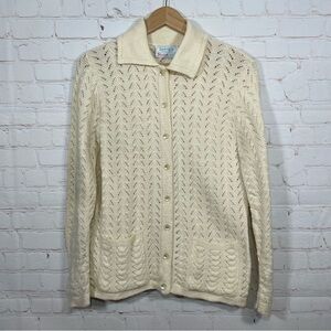 Vintage Bernice Creations Cardigan Sweater Womens Size Medium Ivory Pockets
